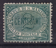 SAN MARINO 1877-90 STEMMA 2 CENTESIMI N.1 SENZA GOMMA BEN CENTRATO - Unused Stamps