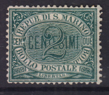 SAN MARINO 1877-90 STEMMA 2 CENTESIMI N.1 SENZA GOMMA BEN CENTRATO - Ungebraucht