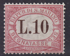 SAN MARINO 1897-1919 SEGNATASSE 10 LIRE N.9 G.I MNH** CENTRATO - Neufs