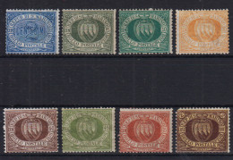 SAN MARINO 1892-94 SERIETTA CIFRA E STEMMI 8 V. G.O MLH* - Neufs