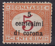 OCCUPAZIONI TRENTO E TRIESTE 1919 SEGNATASSE 5 C. SU 5 C. N.1 G.O MH* CENTRATO - Trento & Trieste