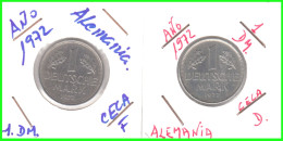 ALEMANIA - DEUTSCHLAND - GERMANY - 2 -MONEDAS DE 1.00 DM ESPIGAS Y AGUILA DEL AÑO 1972 CON LAS CECAS - D - F. - 1 Mark