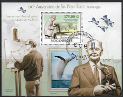 MOZAMBIQUE WWF, 100 Anniversaire De Sir Peter Scott, Oiseaux, Baleine. Yvert BF 213. Oblitérés, Used - Used Stamps