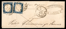 Regno - Vittorio Emanuele II - 15 Cent (11) - Due Colori Diversi Tete Beche Su Testatina Di Lettera Da Genova A Cefalù D - Other & Unclassified