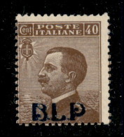 Regno - B.L.P - 1921 - 40 Cent (4A) - Soprastampa Azzurro Nera - Gomma Originale - Diena (300) - Otros & Sin Clasificación