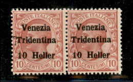 Occupazioni I Guerra Mondiale - Trentino-Alto Adige - 1918 - 10 Heller Su 10 Cent (29 - Varietà) - Coppia Con Spazi Tipo - Other & Unclassified