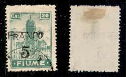 Occupazioni I Guerra Mondiale - Fiume - 1919 - Franco 5 Su 20 Cent (C75eaa - Carta C) Usato - Soprastampa Obliqua - Other & Unclassified