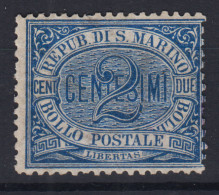 SAN MARINO 1892-94 2 CENTESIMI AZZURRO N.12 G.O MH* - Ongebruikt