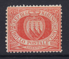 SAN MARINO 1877-90 20 CENTESIMI ROSSO N.4 G.O MLH* BUONA CENTRATURA - Ungebraucht