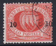 SAN MARINO 1892 10 CENT. SU 20 CENT. N.11 USATO - Used Stamps