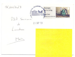 UK Post & Go ATM Mail Rail Train On Postcard From Postal Museum To Belgium - Post & Go (distributori)