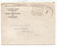 OCEANIE LETTRE COVER ENTETE FRANCE COMBATTANTE + DAGUIN PAPEETE 1946 POUR USA - Storia Postale