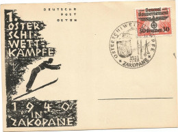 POLSKA POLOGNE GENERAL GOUVERNEMENT 30C SOLO POSTKARTE OSTERSCHIWETT KAMPEE SPORT SKI 1940 ZAKOPANE - Algemene Overheid