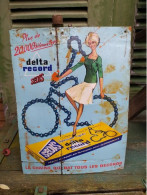 Rare Plaque Tole Publicitaire Sedis Delta Record Chaine De Vélo Bicyclette Cycles Années 60 - Moto & Vélo