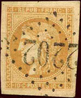 France N°43B 10c Bistre-jaune Report 2 TB (signé Roumet) Qualité:obl - 1870 Emisión De Bordeaux