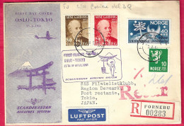 NORGE - FIRST FLIGHT SAS FROM OSLO TO TOKYO *25.4.1951* ON OFFICIAL REGISTERED COVER - Brieven En Documenten