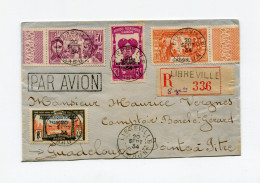 !!! GABON, LETTRE RECOMMANDEE PAR AVION DE LIBREVILLE POUR POINTE A PITRE DE 1934, BEL AFFRANCHISSEMENT - Lettres & Documents