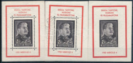 **, O 1953 Sztálin Vágott Blokk és 2 Db Fogazott Blokk, Az Egyik Alkalmi Bélyegzéssel (62.000) / Mi Block 23 Imperforate - Other & Unclassified