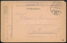 1918 Tábori Posta Levelezőlap / Field Postcard "A M.kir. 20. Honvéd Gyalog Hadosztály Törzs Gazdasági Hivatala" + "TP 41 - Sonstige & Ohne Zuordnung