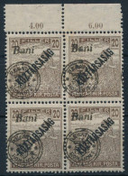 ** Nagyvárad 1919 Arató 20f ívszéli Négyestömb Elcsúszott Felülnyomással / Mi 33 II. Block Of 4 With Shifted Overprint.  - Altri & Non Classificati