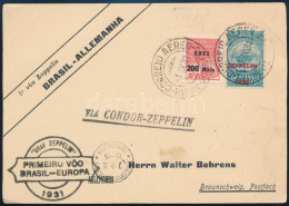 1931 Zeppelin 1. Dél Amerikai Repülés Levelezőlap Németországba Zeppelin Bélyeggel / Zeppelin 1st South America Flight P - Altri & Non Classificati