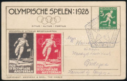 1928 Olimpia Alkalmi Képeslap Bélyeggel, Levélzárókkal és Alkalmi Bélyegzéssel Budapestre / Olympics Postcard With Label - Other & Unclassified