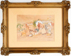 Deák Ébner Lajos (1850-1934): Piaci Jelenet. Akvarell, Papír. Jelzett. Dekoratív, üvegezett Fakeretben. 15,5x21,5 Cm. /  - Sonstige & Ohne Zuordnung