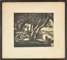 Patkó Károly (1895-1941): Fürdőzők Pihenője. Rézkarc, Papír, Jelzett. Üvegezett Fakeretben, 23×25 Cm / Károly Patkó (189 - Other & Unclassified