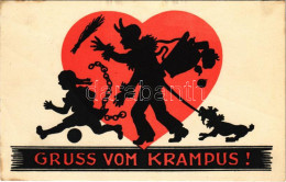 ** T2/T3 Gruss Vom Krampus! / Krampus With Birch, Chains And Dog, Silhouette (fa) - Unclassified