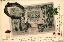 T2/T3 1905 Száz Korona Magyar Bankjegy. Szecessziós Montázs újévi Motívumokkal / Hungarian Banknote Montage With Mushroo - Zonder Classificatie