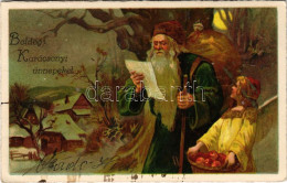 T2/T3 1932 Boldog Karácsonyi ünnepeket! Mikulás / Christmas Greeting With Saint Nicholas. Litho - Non Classificati