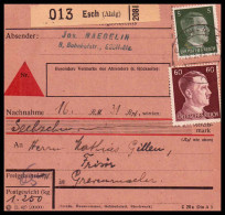 Luxemburg 1943: Paketkarte  | Besatzung, Absenderpostamt, Bezirksämter | Esch An Der Alzette;Esch-sur-Alzett, Grevenmach - 1940-1944 Duitse Bezetting