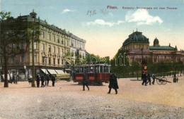 T2 Plzen, Pilsen; Radecky Promenade Mit Dem Theater / Promenade With Theatre And Tram - Non Classés