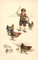 T2/T3 'Fröhliche Ostern' / Easter, Child With Chicken, Litho (EK) - Unclassified