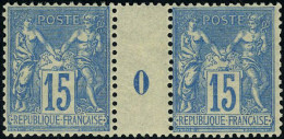 Neuf Sans Charnière N° 90, 15c Bleu, Paire Millésime 0, TB - Andere & Zonder Classificatie