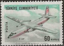 TURKEY 1967 Air. Aircraft - 60k - Fokker F27 Friendship MNG - Ungebraucht