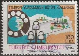 TURKEY 1988 Completion Of Telephone Network To Every Village - 100l - Telephone Dial And Wires Over Villages FU - Oblitérés