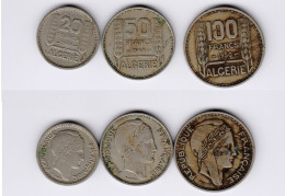 Algérie 20F + 50F 1949 + 100F 1950, Turin, KM#91, 92, 93 - Argelia
