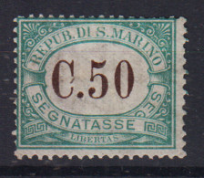 SAN MARINO 1897 - 1919 SEGNATASSE 50 CENTESIMI N.4 G.O MLH* - Unused Stamps