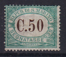 SAN MARINO 1897 - 1919 SEGNATASSE 50 CENTESIMI N.4 G.O MLH* - Neufs