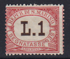 SAN MARINO 1897 - 1919 SEGNATASSE 1 LIRA N.6 G.O MLH* - Neufs