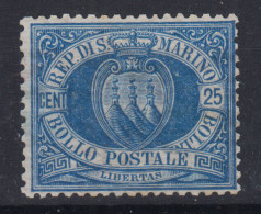 SAN MARINO 1894-99 STEMMA 25 CENTESIMI N.30 SENZA GOMMA - Used Stamps