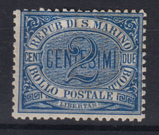 SAN MARINO 1892-94 CIFRA 2 CENTESIMI N.12 G.O MH* BEN CENTRATO - Ongebruikt