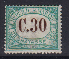 SAN MARINO 1897 - 1919 SEGNATASSE 30 CENTESIMI N.3 G.O MLH* - Unused Stamps