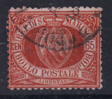 SAN MARINO 1892-94 STEMMA 65 CENTESIMI N.19 US. - Oblitérés