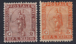 SAN MARINO 1899 STATUA DELLA LIBERTA' 2 V. G.O MH* - Unused Stamps