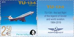 Finland Finnland Finlande 2019 Legend Of Aviation Plane TU-134 Peterspost Stamp With Label Mint - Ungebraucht