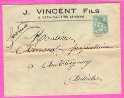 Enveloppe Commerciale De La Maison J.Vincent à Vals Les Bains  Ardèche 1896 - 1800 – 1899