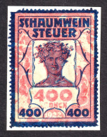 Sparkling Wine Champagne Schaumwein Steuer Wine Grape Alcohol Drink Austria 400 K Revenue Tax Seal Fiscal 1922 - Revenue Stamps