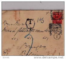 Enveloppe Taxée 15-et 3(bleu)-timbre Rouge 1penny(219?) Envoyée à Bruges En 1903,posté A London - Storia Postale